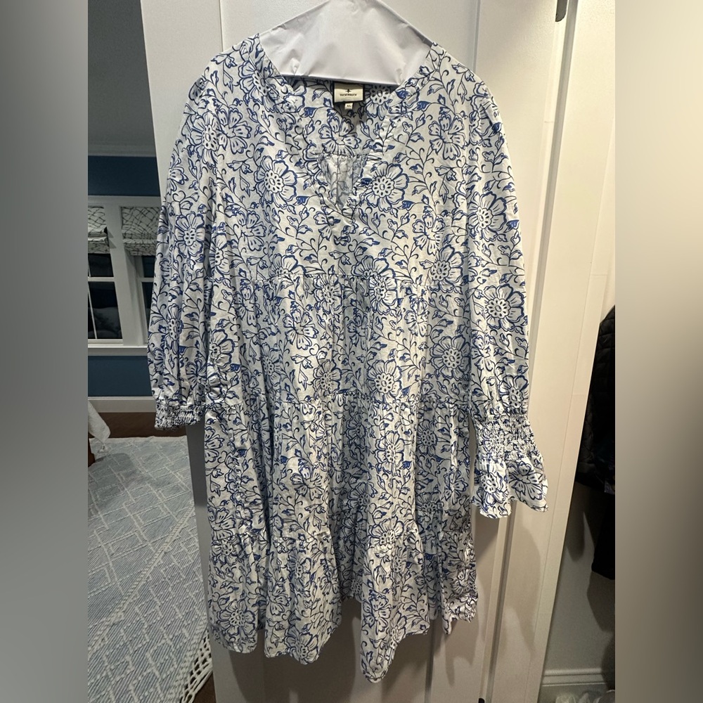 Tuckernuck Blue and White Floral Long Sleeve Dress